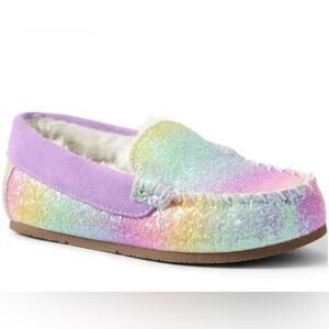 Lands’ End Youth Rainbow Glitter Moccasin Slippers